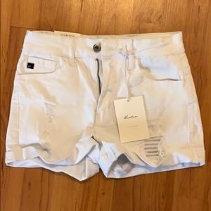 White Kan Can high rise jean shorts